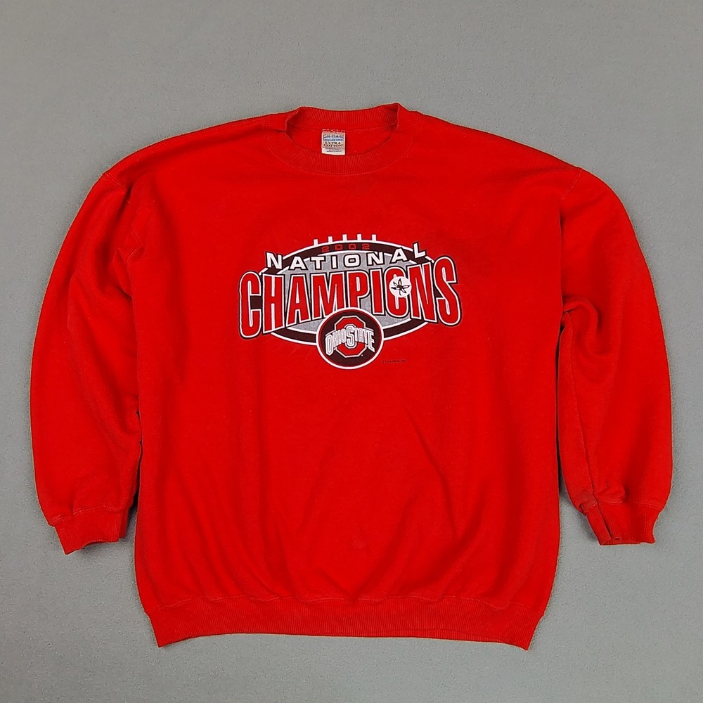 Vintage Ohio State Sweater Men *2XL Red 2002 National Champs Undefeated Thrashed